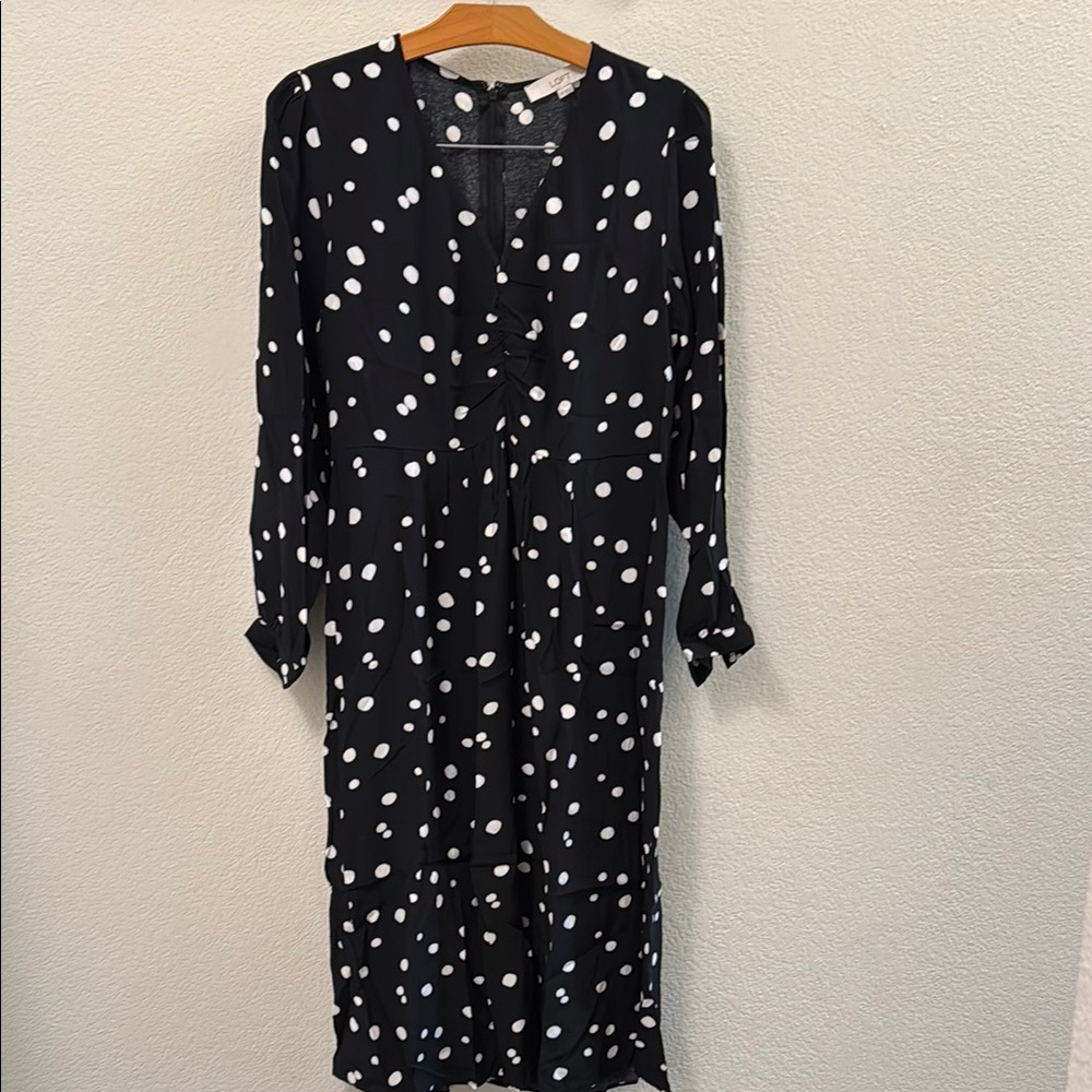 LOFT Black and White Long Sleeve Empire Waist Dress